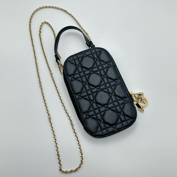 Christian Dior Cannage Phone case Chain Shoulder Bag Leather Black - Picture 3 of 10
